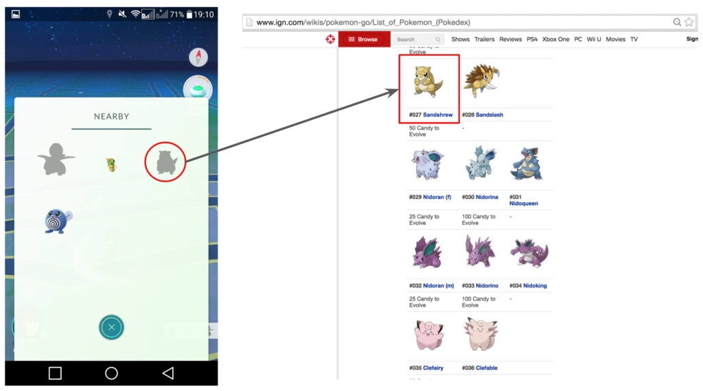 Left: Nearby with unknown Pokémons , Right: IGN Pokémon GO - Pokédex