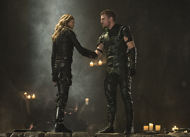 Arrow -- "Haunted" -- Image AR404B_0406b.jpg -- Pictured (L-R): Katie Cassidy as Black Canary and Stephen Amell as The Arrow -- Photo: Cate Cameron/ The CW -- ÃÂ© 2015 The CW Network, LLC. All Rights Reserved.