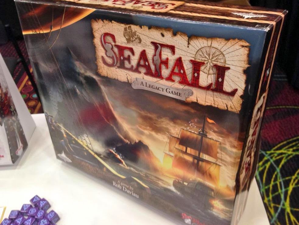 A mock-up box of Seafall during the 2015 GAMA Trade Show. If all goes well, we should have these on our shelves by the end of 2016 as well.
