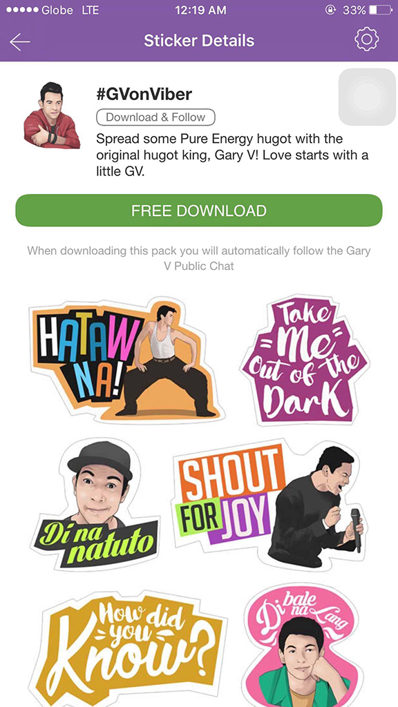 #GVonViber Sticker Pack, ready for download via Viber Sticker Market.