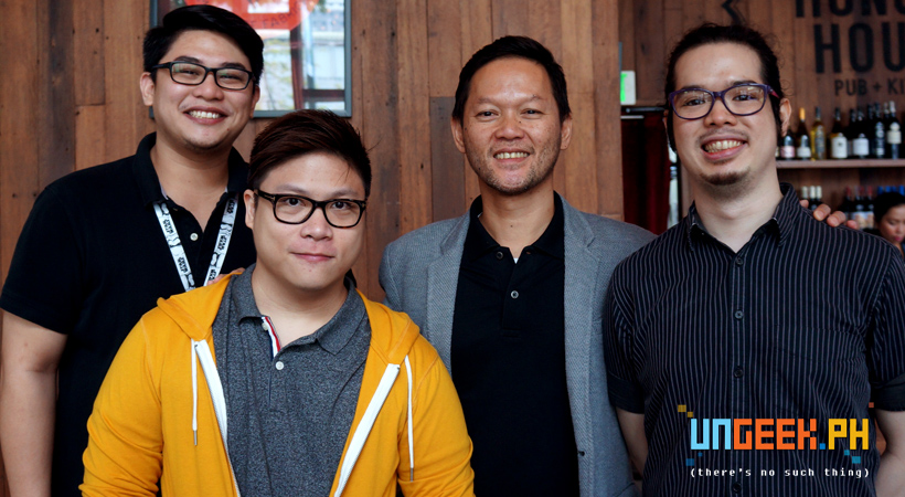 Me with CaLs Suntay and Jake San Diego of Globe Games with Ram Ronquillo of GG Network