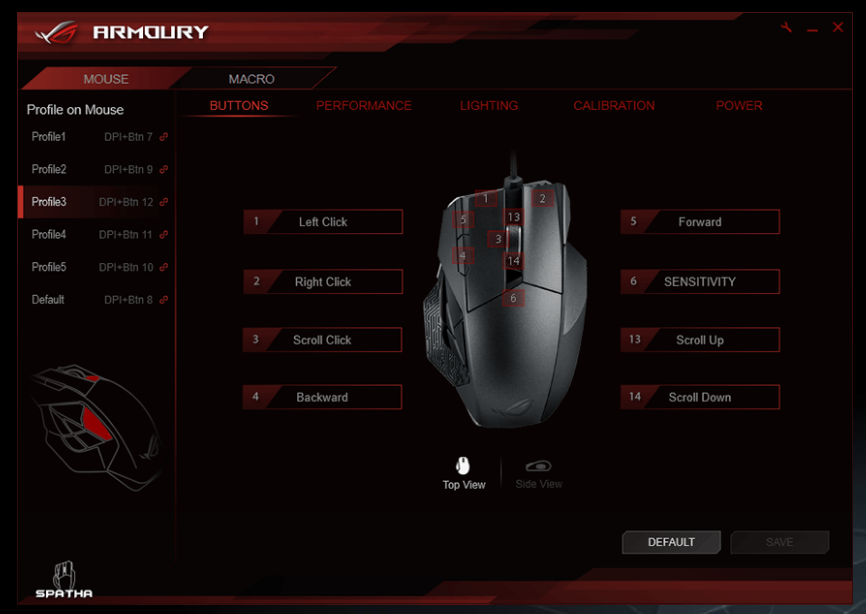 The ROG Armoury is where you can fiddle with the countless settings for your Spatha, it may look intimidating but it's very easy to pick up and use!