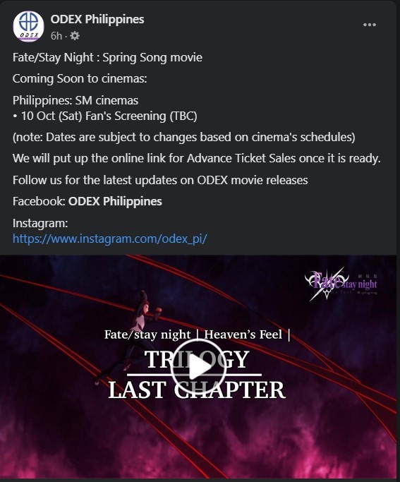 Fate Stay Night Heaven S Feel Part Iii Is Getting A Ph Fan Screening