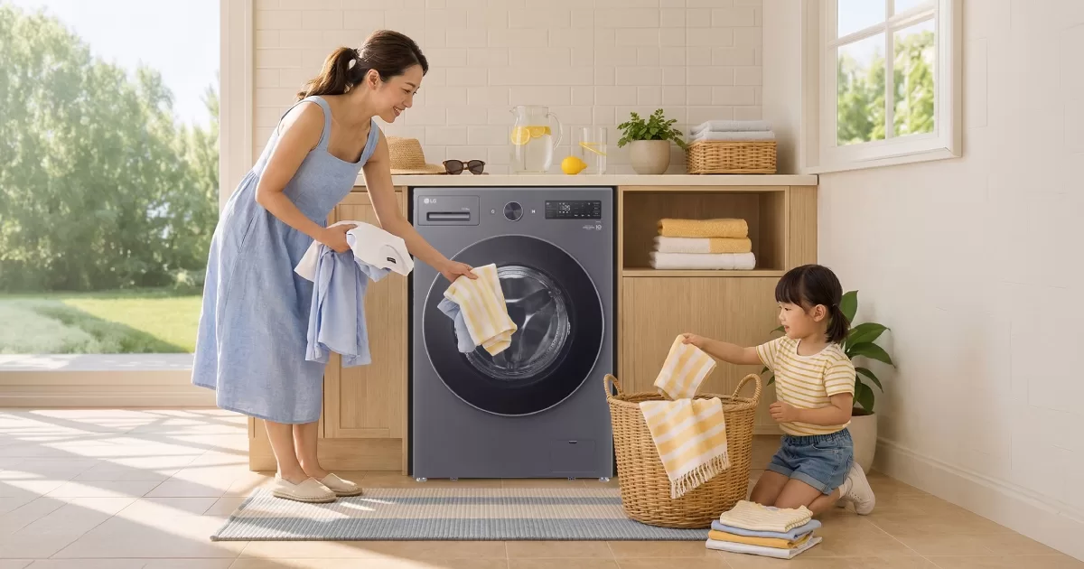 Stay fresh through summer days with the LG Smart Front Load Washer Dryer Combo